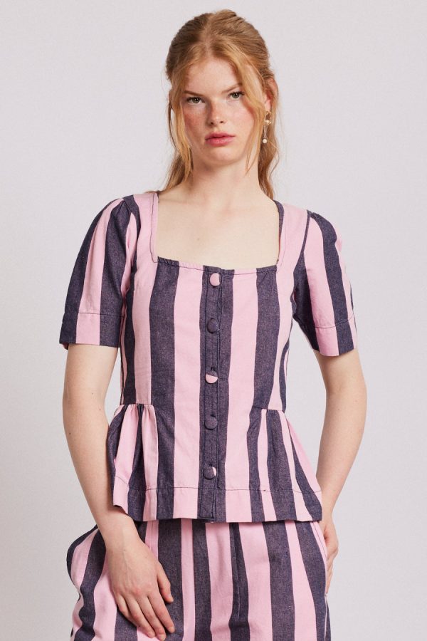 Tops | Women Damson Madder philly peplum blouse - pink blue stripe None