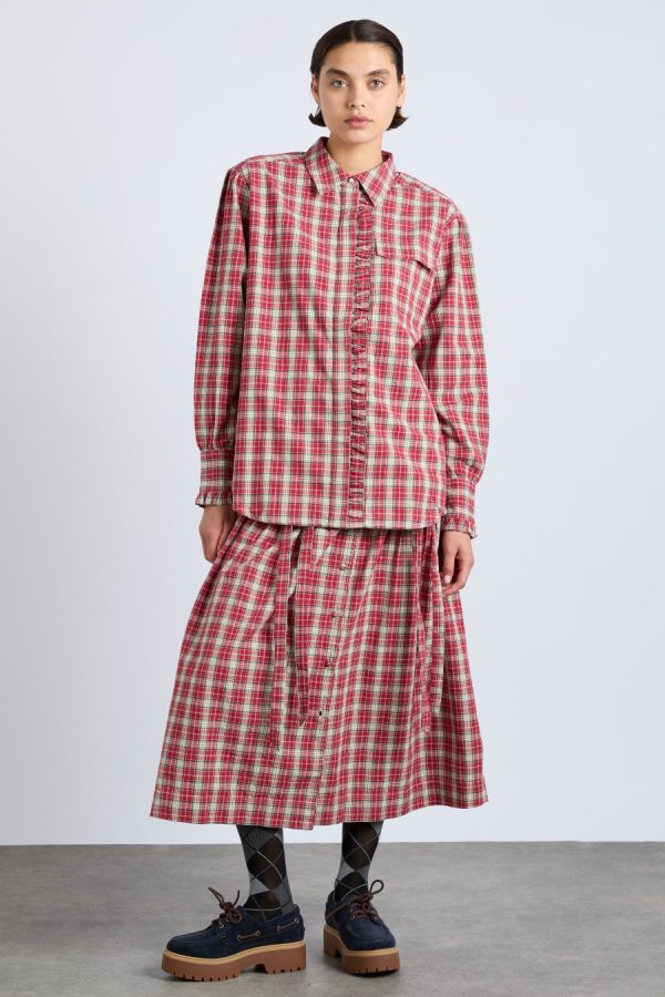 Damson Madder kylie ruffle shirt - red check None | Women Tops