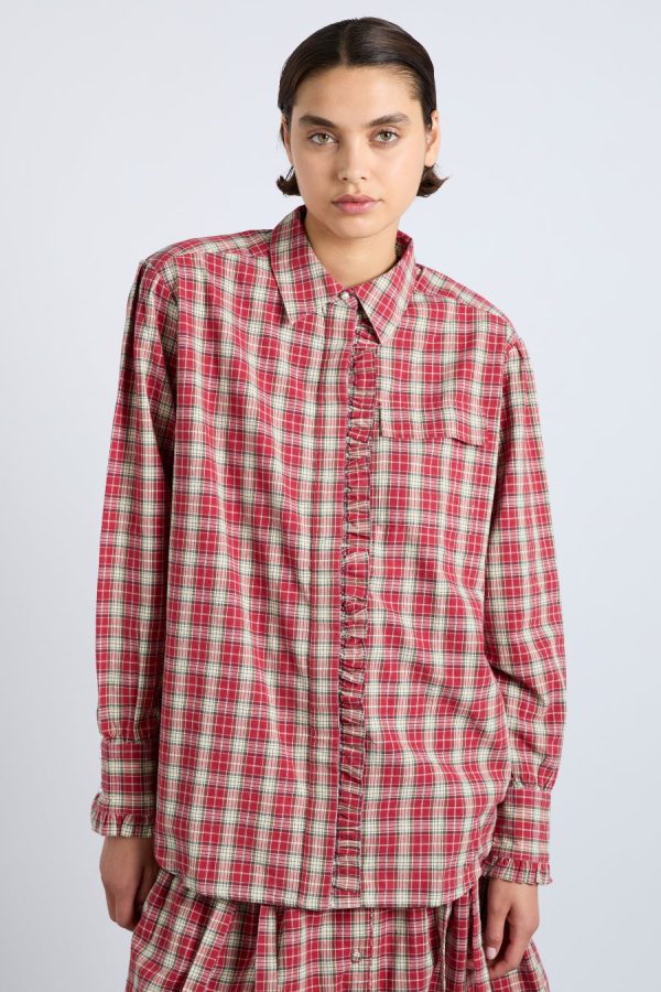 Damson Madder kylie ruffle shirt - red check None | Women Tops - Image 3