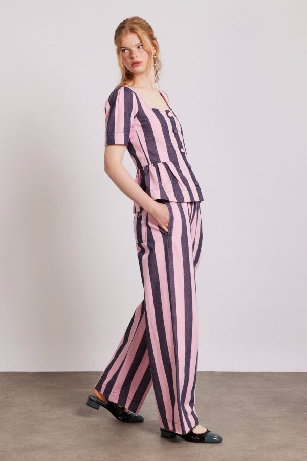 Women Bottoms | Damson Madder rafe pants - pink navy stripe None - Image 2