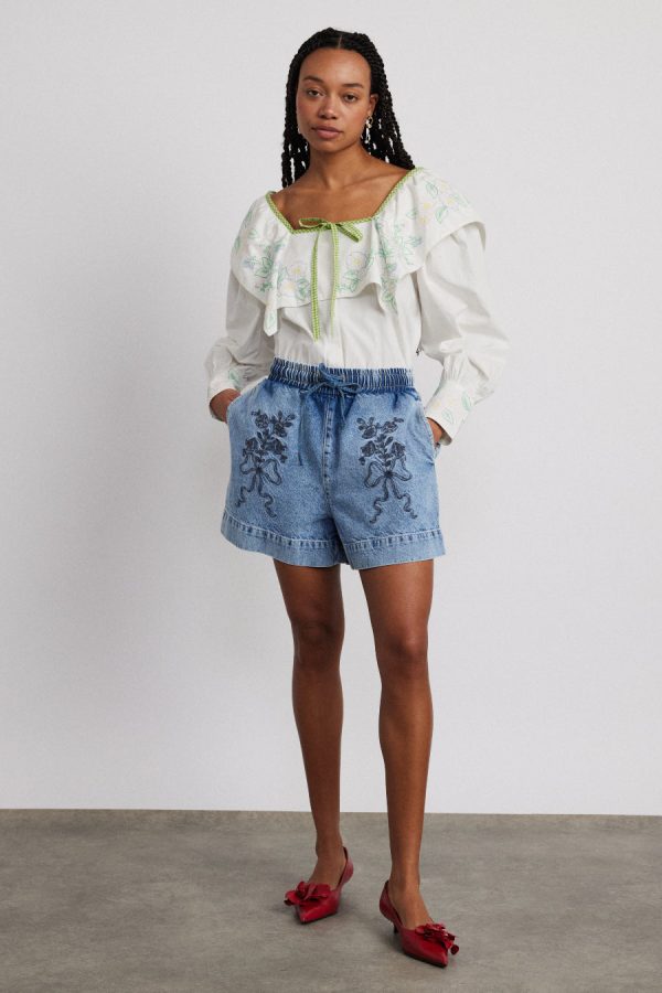 Denim Damson Madder Women | rafe shorts - bow embroidery None