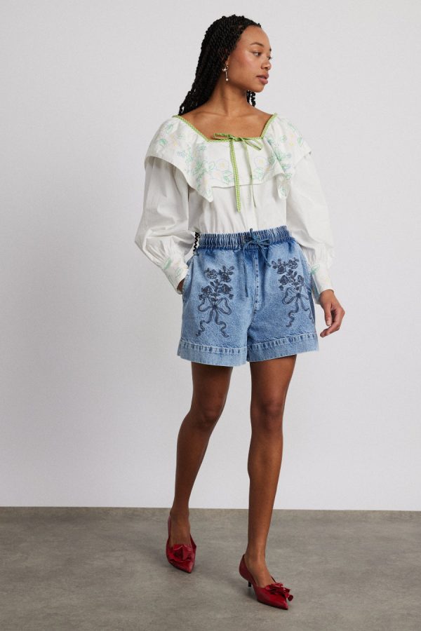 Denim Damson Madder Women | rafe shorts - bow embroidery None - Image 4