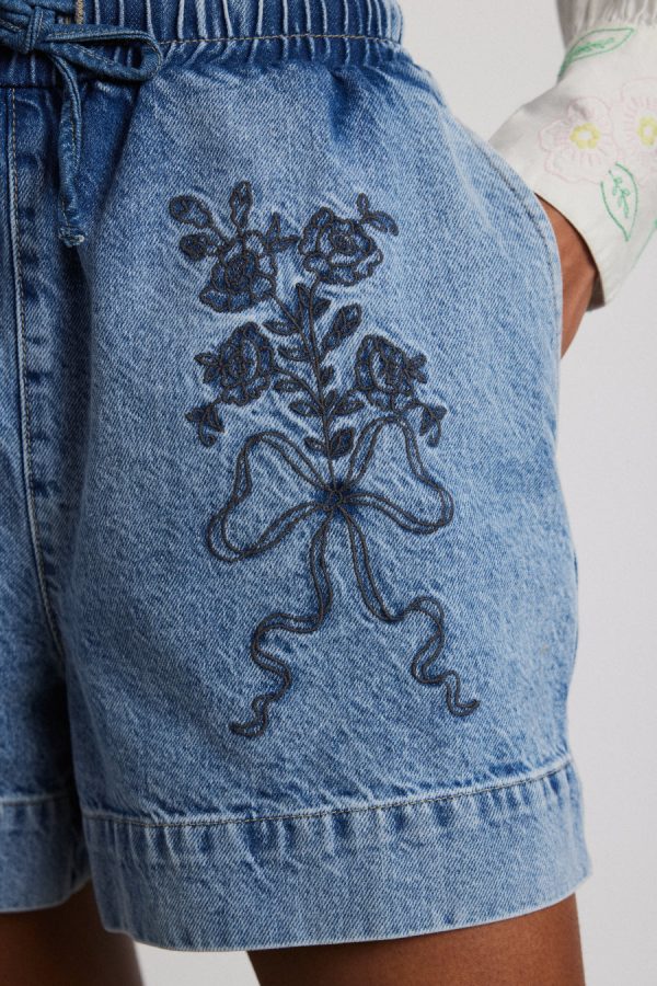 Denim Damson Madder Women | rafe shorts - bow embroidery None - Image 6