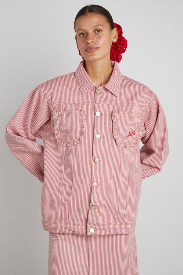 frilly fin jacket - pink stripe None | Denim Damson Madder Women