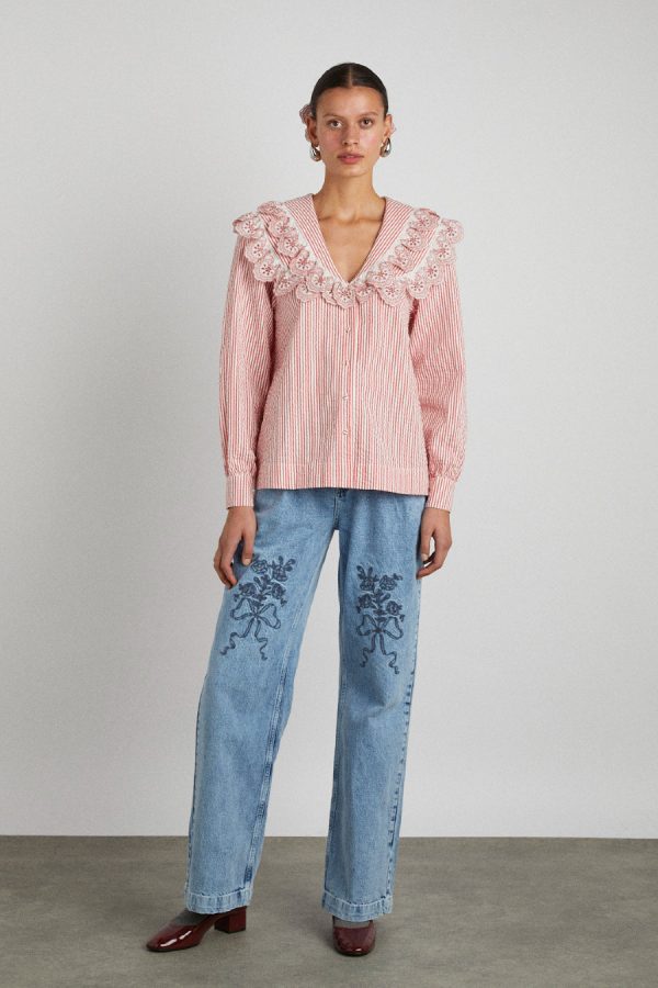 babysitter jean - embroidered bow None | Denim Damson Madder Women