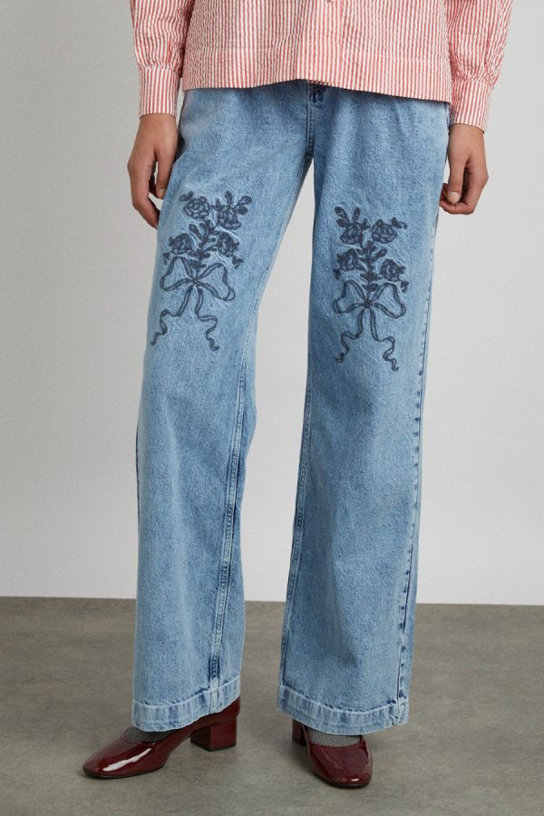 babysitter jean - embroidered bow None | Denim Damson Madder Women - Image 8