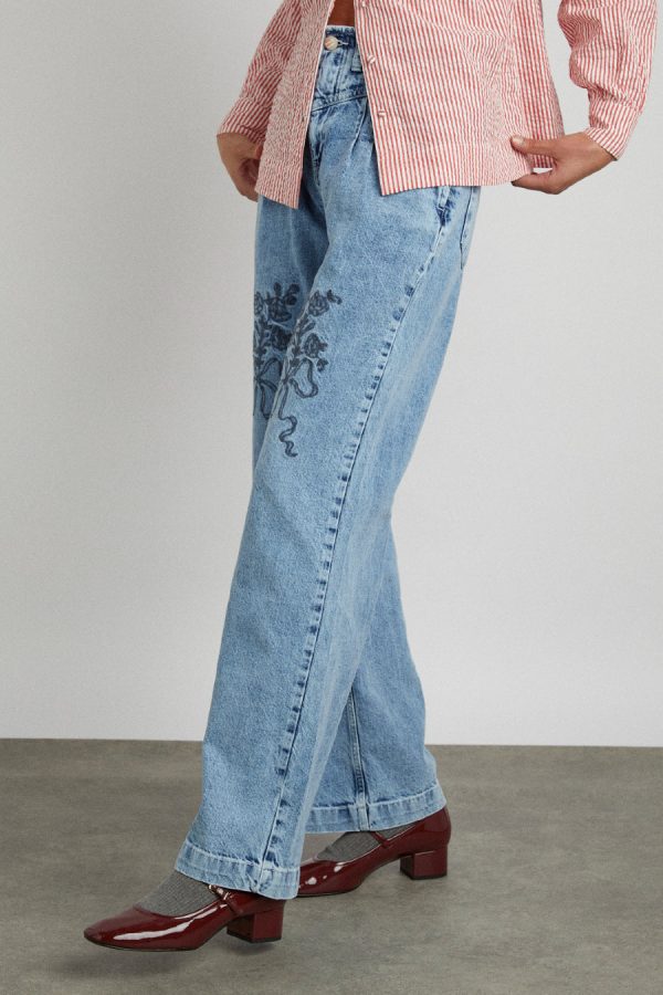 babysitter jean - embroidered bow None | Denim Damson Madder Women - Image 5