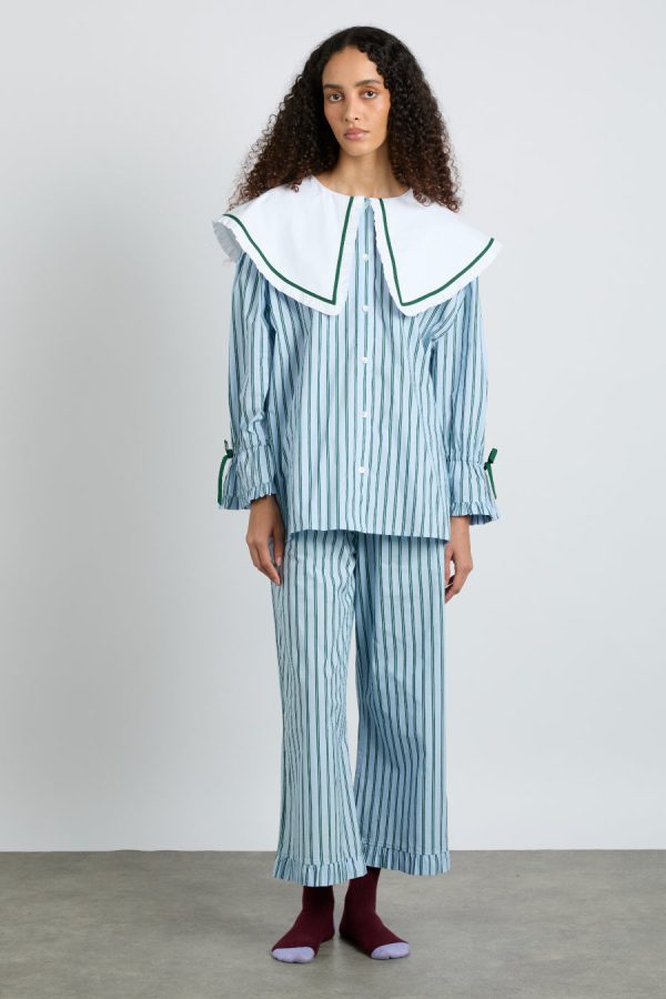 Nightwear | barbara pj set- blue stripe None - Damson Madder Women