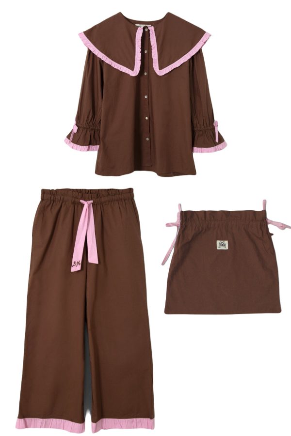 Nightwear | barbara pj set- brown & pink None | Damson Madder Women - Image 7