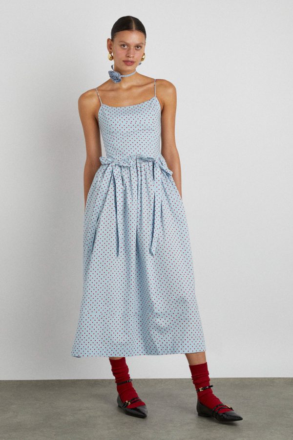 Damson Madder Occasion Wear | Women | penelope midi - blue & red spot None