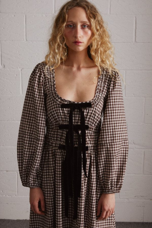 Occasion Wear Damson Madder | Women dakota bow midi dress - chocolate check None - Image 4