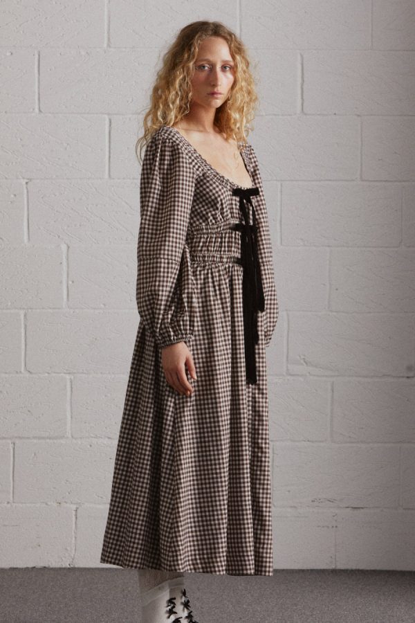Occasion Wear Damson Madder | Women dakota bow midi dress - chocolate check None - Image 2