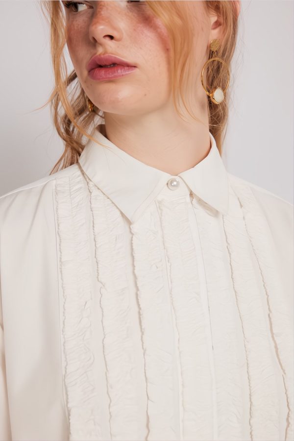 Occasion Wear Women | tuxedo ruffle shirt None Damson Madder - Image 6