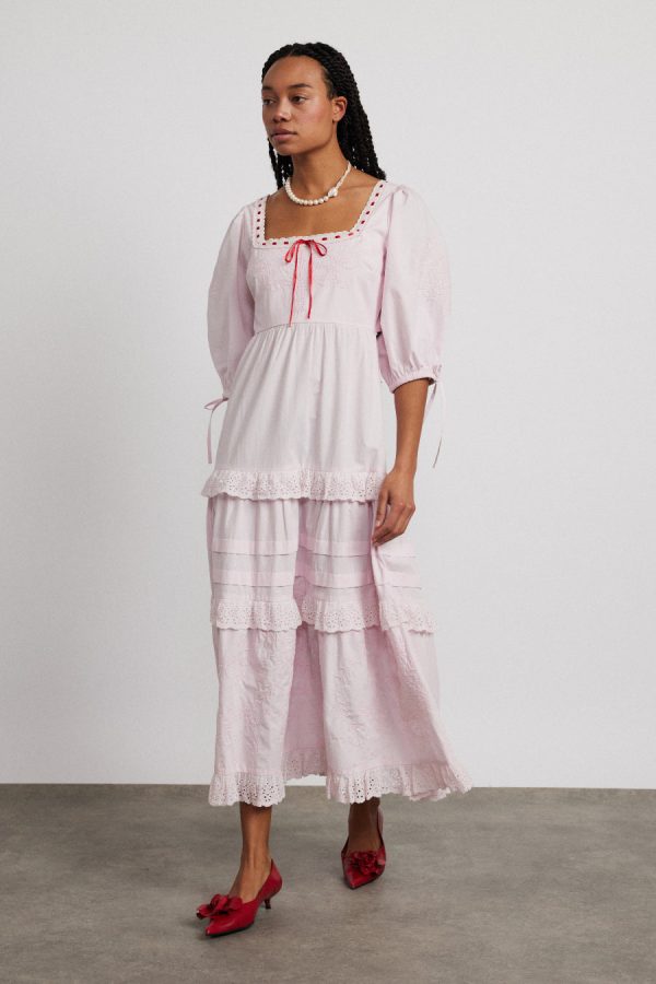 Damson Madder rebecca bow back dress - pink broderie None | Women Occasion Wear