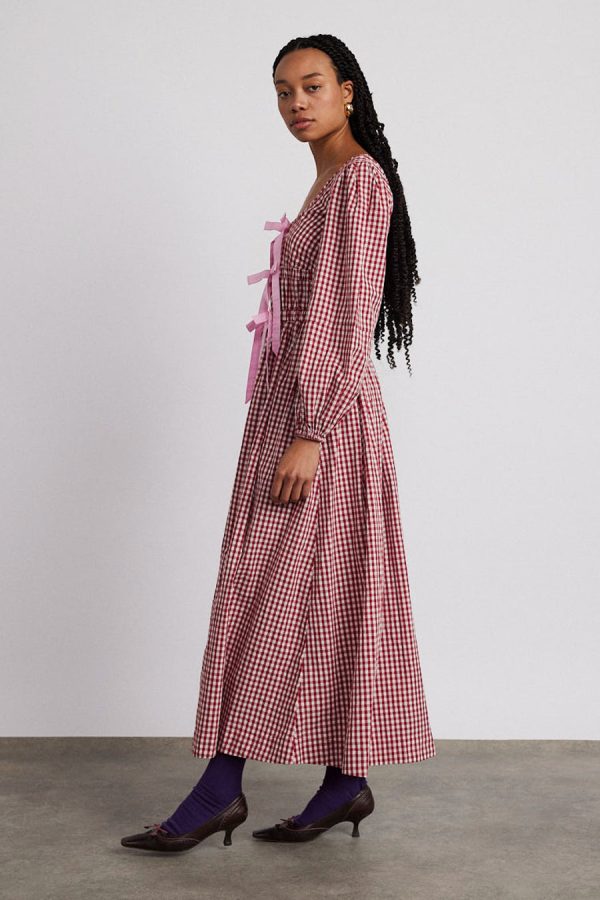 Occasion Wear Damson Madder Women | dakota bow midi dress - red gingham None - Image 5
