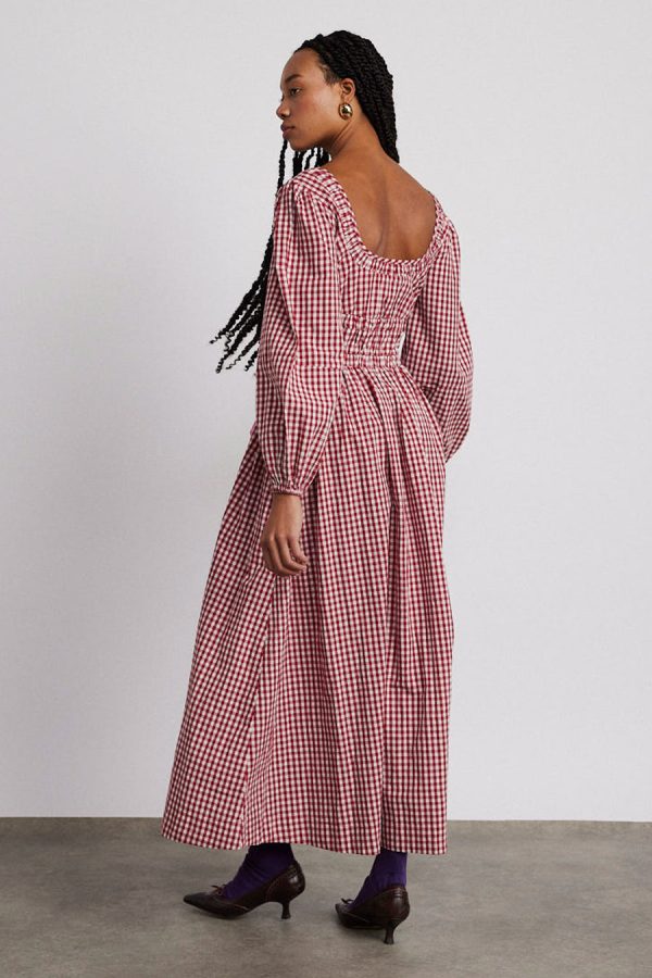 Occasion Wear Damson Madder Women | dakota bow midi dress - red gingham None - Image 3