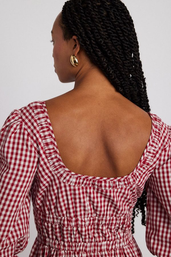 Occasion Wear Damson Madder Women | dakota bow midi dress - red gingham None - Image 2