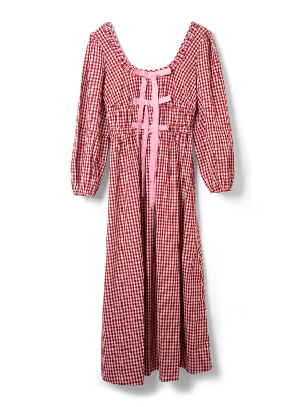 Occasion Wear Damson Madder Women | dakota bow midi dress - red gingham None - Image 6