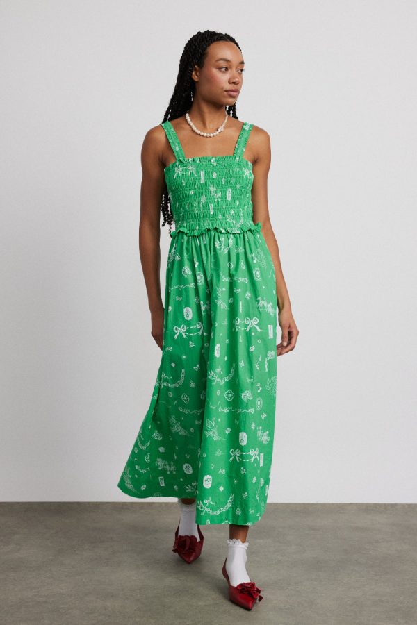 Women keira shirred midi dress - green symbol print None | Occasion Wear Damson Madder