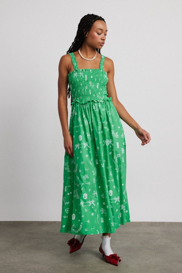 Women keira shirred midi dress - green symbol print None | Occasion Wear Damson Madder - Image 3