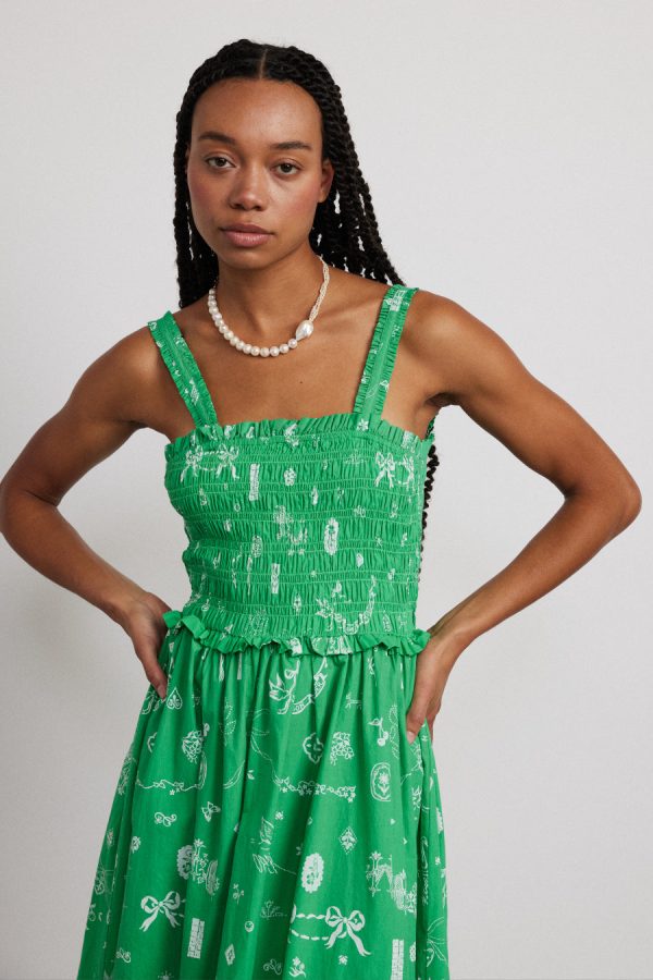 Women keira shirred midi dress - green symbol print None | Occasion Wear Damson Madder - Image 2