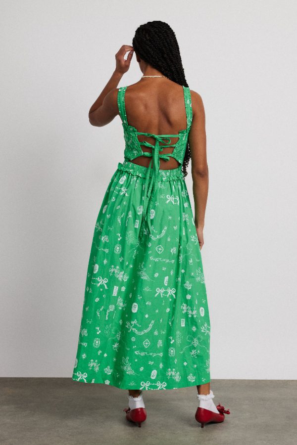 Women keira shirred midi dress - green symbol print None | Occasion Wear Damson Madder - Image 4