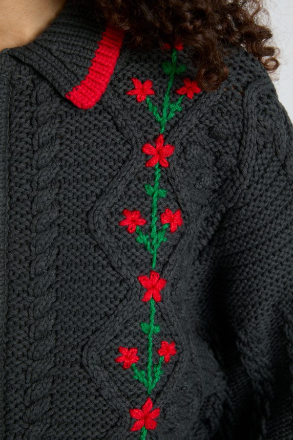 Co-ords Damson Madder Women | grandpa cardigan - charcoal cable None - Image 6