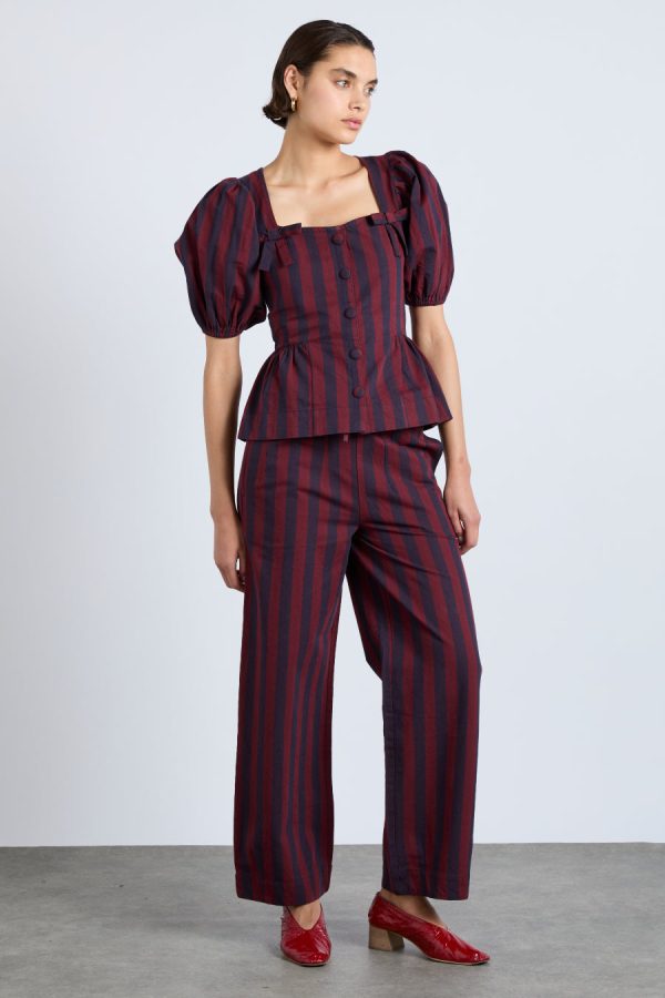 Damson Madder rafe trousers- navy and burgundy stripe None | Women Co-ords - Image 5