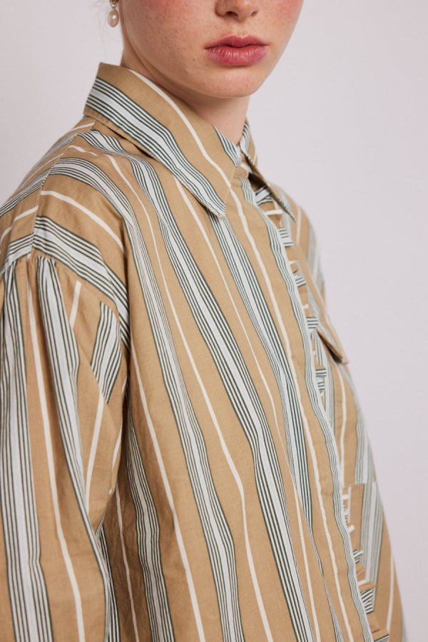 Co-ords Damson Madder Women | kylie ruffle shirt - tan stripe None - Image 6