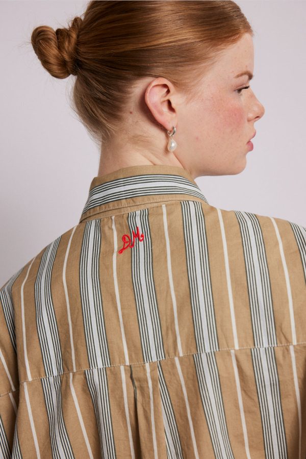 Co-ords Damson Madder Women | kylie ruffle shirt - tan stripe None - Image 5