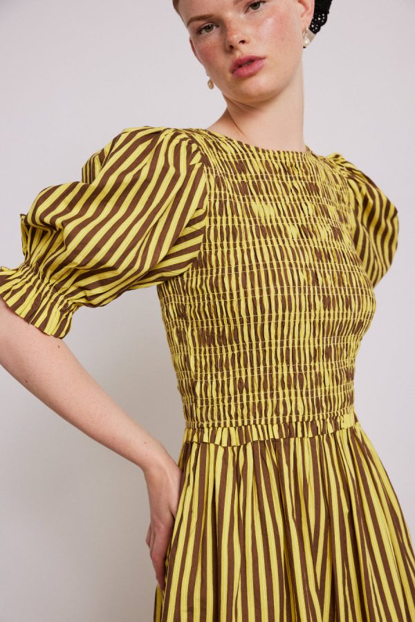 Co-ords Damson Madder Women | bluebelle midi dress - brown yellow stripe None - Image 5