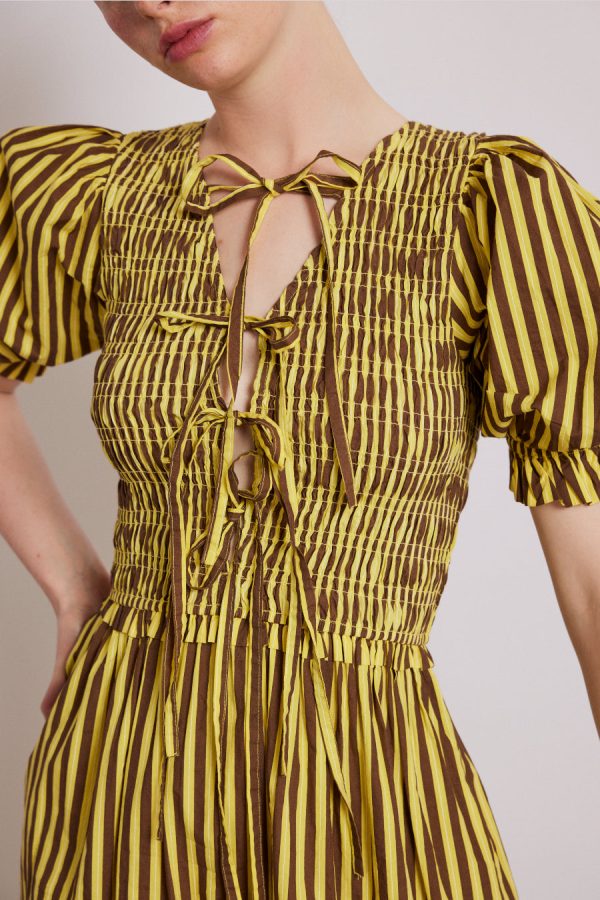 Co-ords Damson Madder Women | bluebelle midi dress - brown yellow stripe None - Image 3