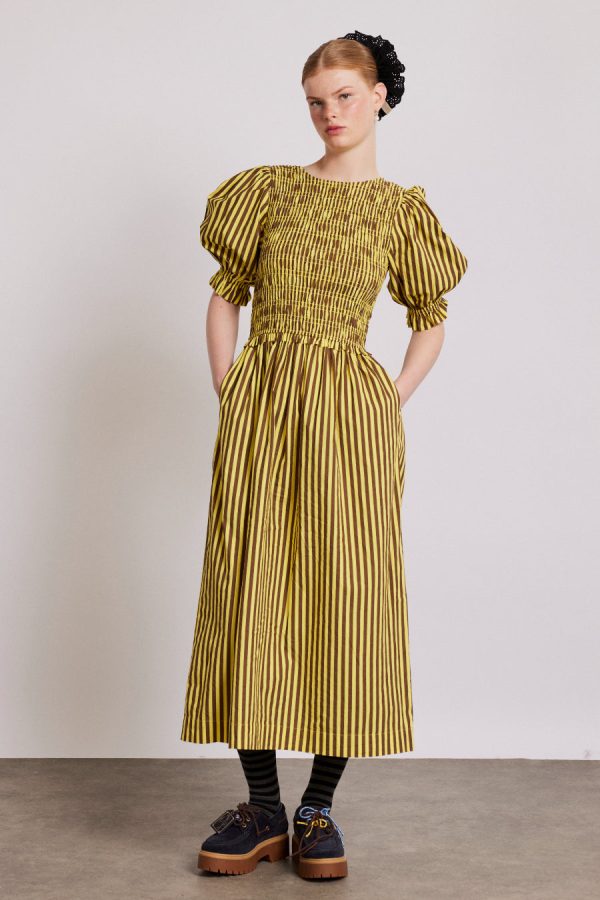 Co-ords Damson Madder Women | bluebelle midi dress - brown yellow stripe None - Image 2
