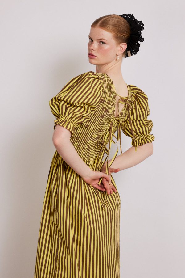 Co-ords Damson Madder Women | bluebelle midi dress - brown yellow stripe None - Image 4