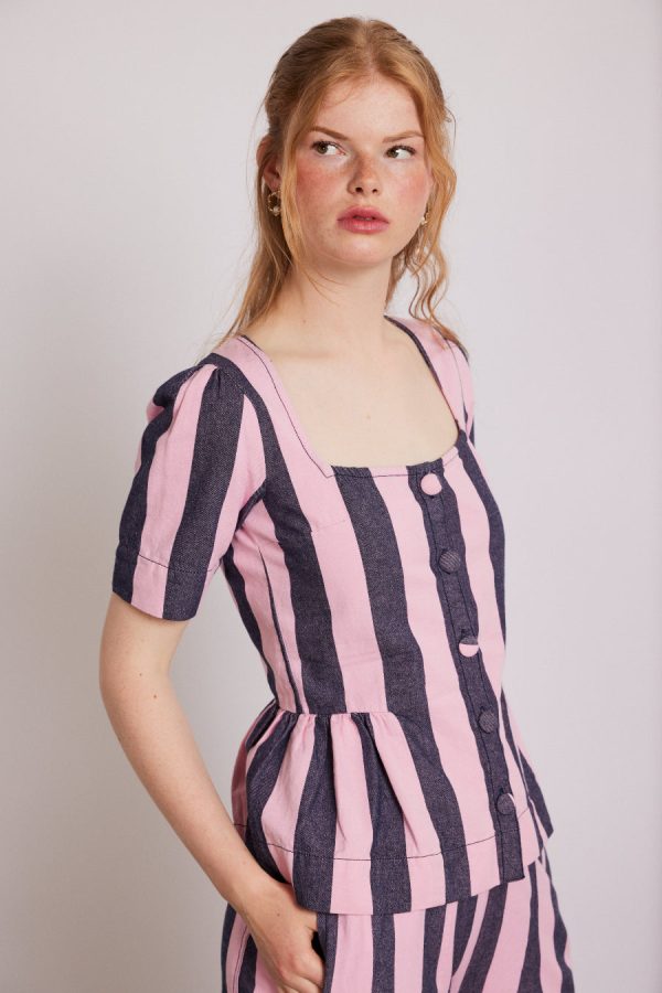 philly peplum blouse - pink blue stripe None | Co-ords Damson Madder Women - Image 4