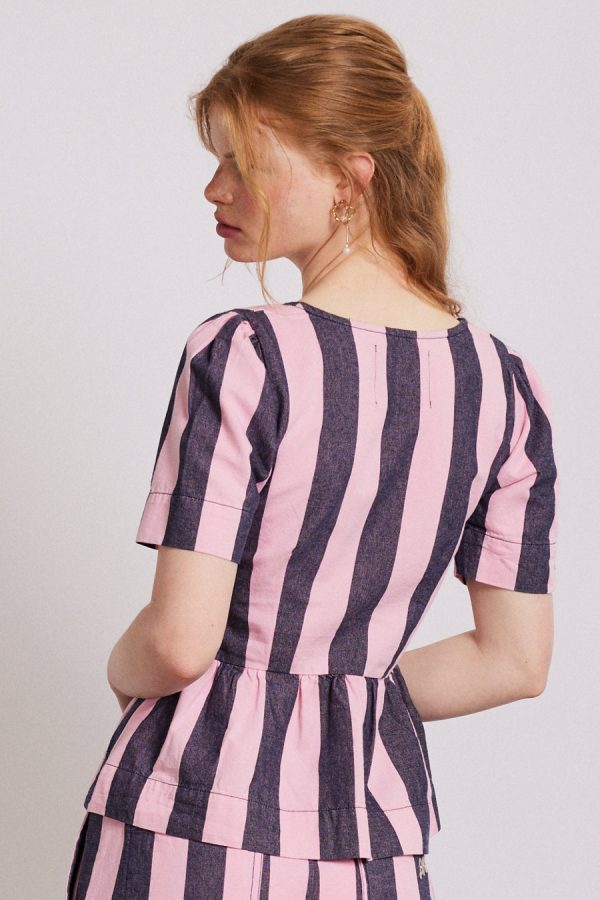 philly peplum blouse - pink blue stripe None | Co-ords Damson Madder Women - Image 2