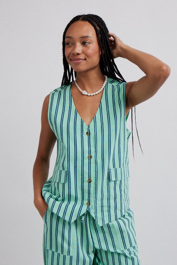 Co-ords Damson Madder | Women coco oversized waistcoat - mint stripe None