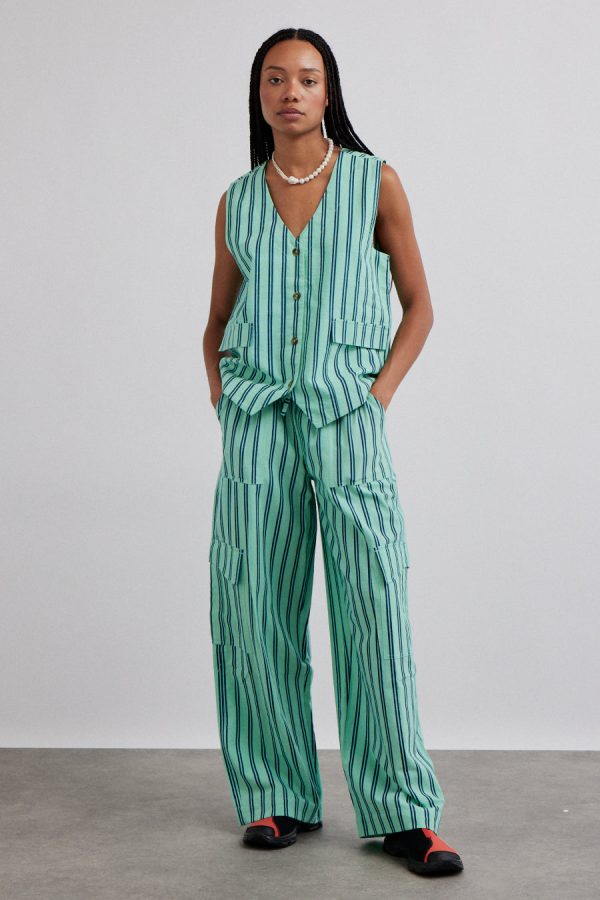 Co-ords Damson Madder | Women coco oversized waistcoat - mint stripe None - Image 5