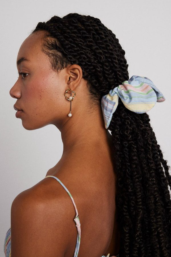 Co-ords | Women Damson Madder flower scrunchie in multi colour stripe None - Image 4