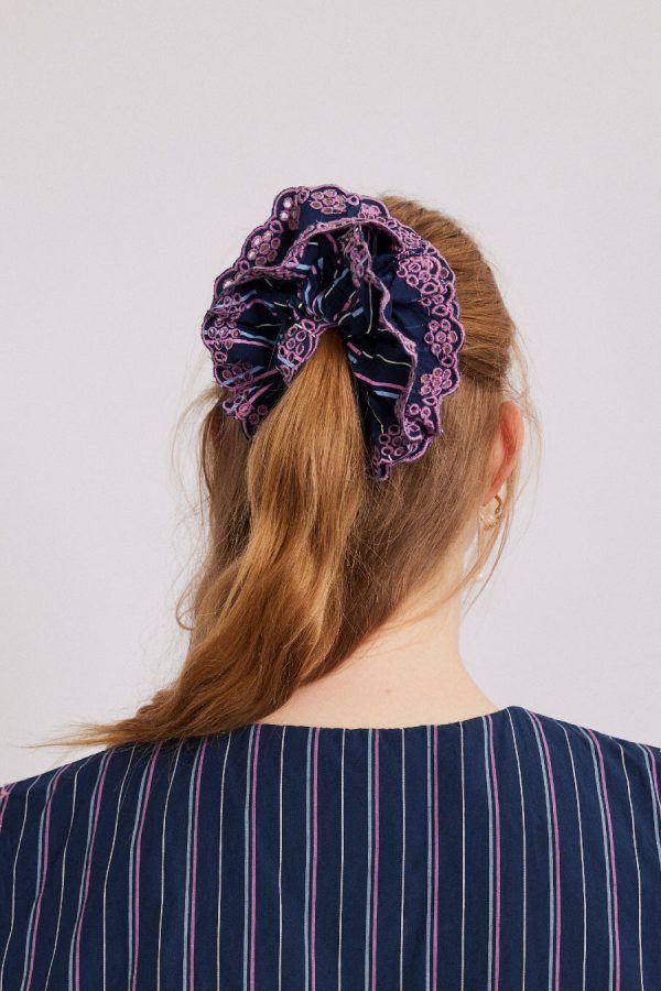 stripe scrunchie with broderie edge None | Hair Accessories Damson Madder Women