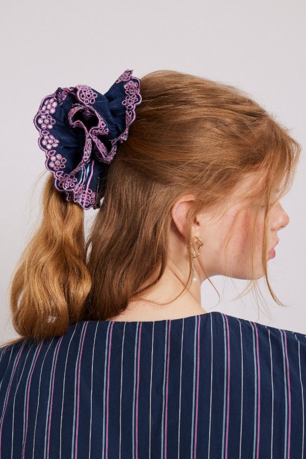 stripe scrunchie with broderie edge None | Hair Accessories Damson Madder Women - Image 3