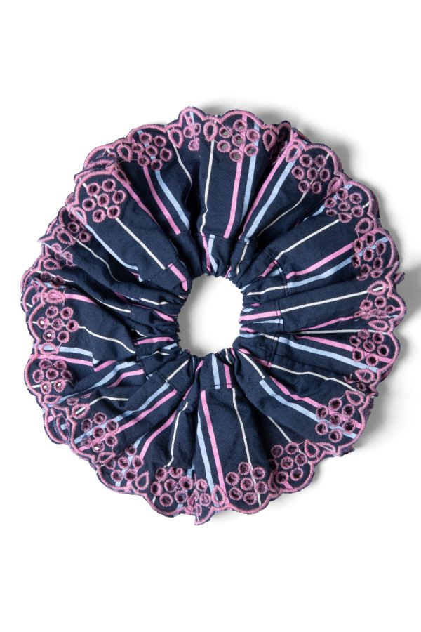 stripe scrunchie with broderie edge None | Hair Accessories Damson Madder Women - Image 4