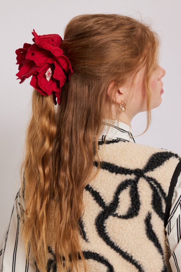 Women Hair Accessories | Damson Madder embroidered scrunchie in red None - Image 2