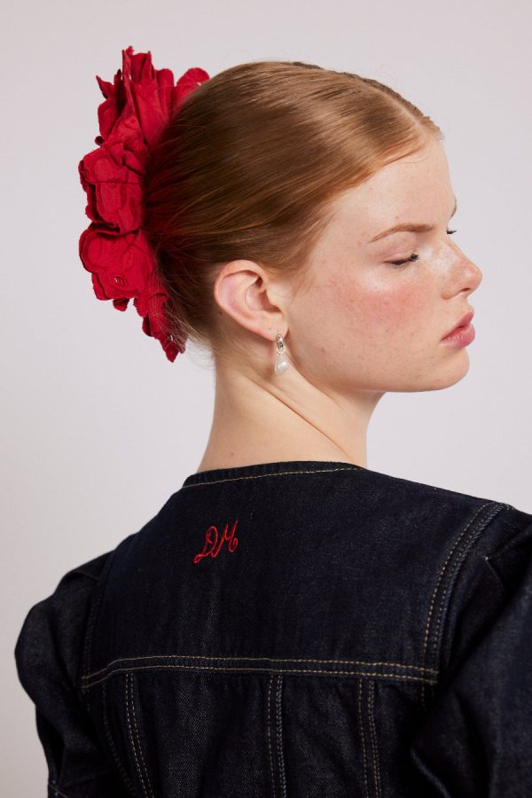 Women Hair Accessories | Damson Madder embroidered scrunchie in red None - Image 6