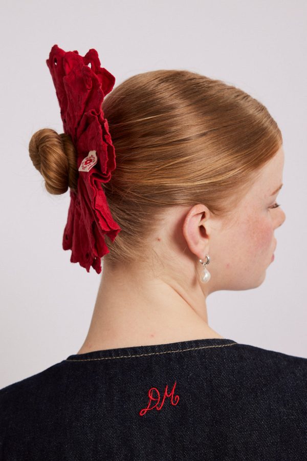 Women Hair Accessories | Damson Madder embroidered scrunchie in red None - Image 3