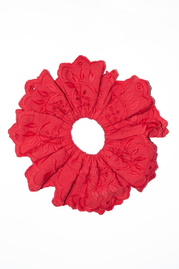 Women Hair Accessories | Damson Madder embroidered scrunchie in red None - Image 5