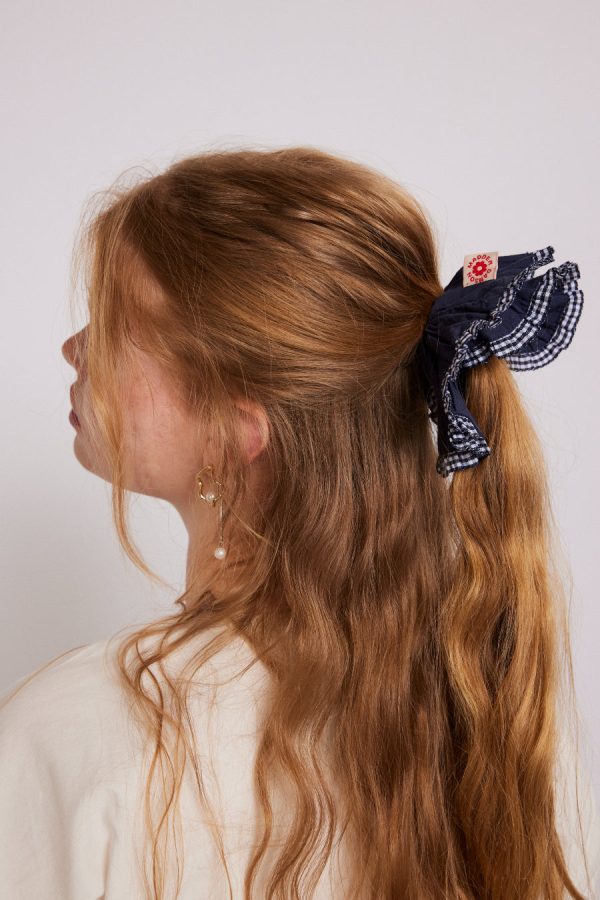 frill scrunchie in navy with gingham edge None | Hair Accessories Damson Madder Women - Image 2