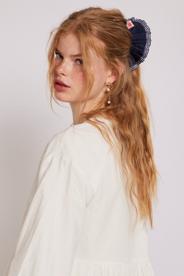 frill scrunchie in navy with gingham edge None | Hair Accessories Damson Madder Women - Image 3