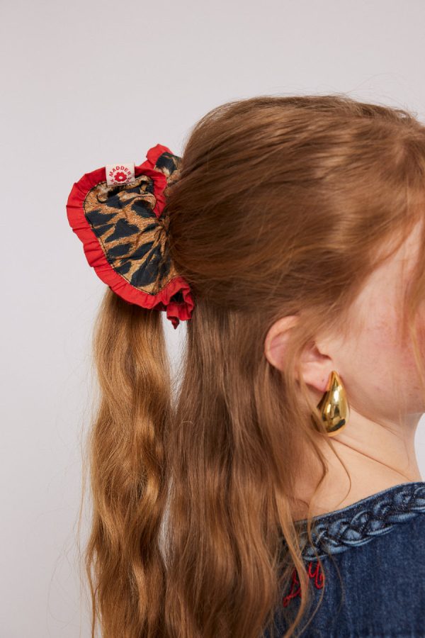 frill scrunchie in leopard with red edge None Women | Hair Accessories Damson Madder - Image 3