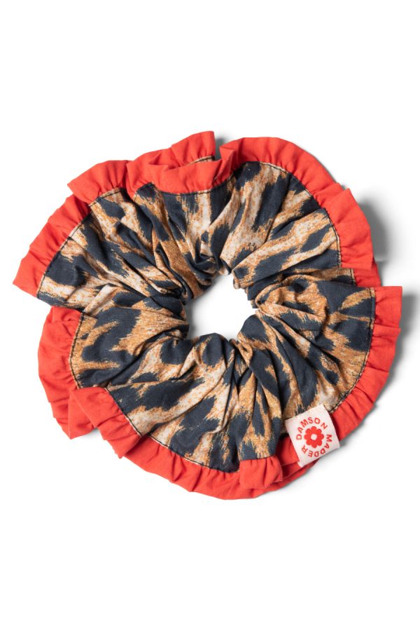 frill scrunchie in leopard with red edge None Women | Hair Accessories Damson Madder - Image 4